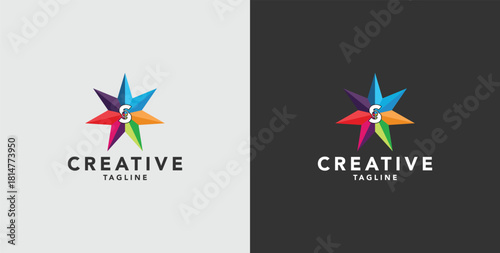 Digital colorful abstract icons, elements and symbols with initial S logo, template