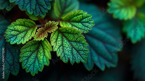 Closeup photo of green leaves foliage natural plant leaf texture background image