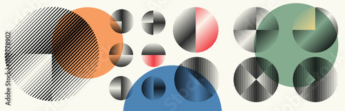 Abstract geometric line shapes set - modern deform semi circles and segmented circles for branding and layout design . Toolkit collection , for modular design projects. Vector pack.
