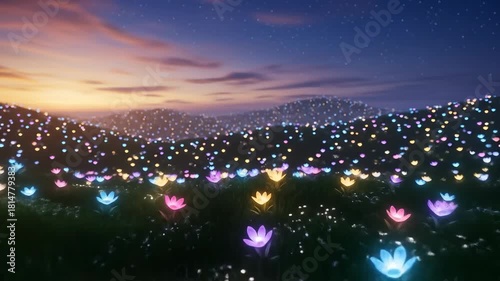 Enchanted Meadow A Field of Glowing Flowers at Twilight