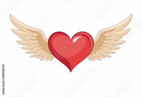 Illustrated Heart with Wings Symbolizing Love, Freedom, and Spiritual Upliftment Against a Clean, White Background for Design or Inspirational Use