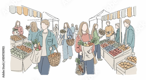 Bustling Farmers Market Fresh Produce, Community Gathering