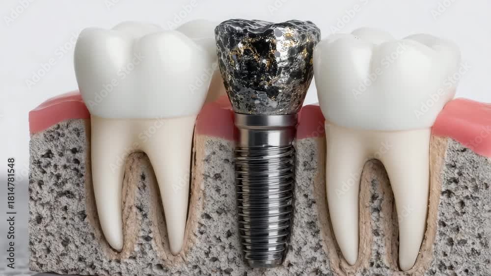 Highly detailed dental implant cross-section showing internal structure ...