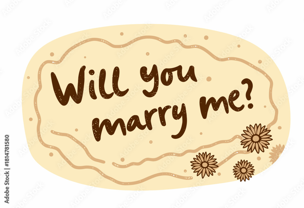 Fototapeta premium Romantic Marriage Proposal with Illustrated Floral Accents and Heartfelt Message Inside Elegant Oval Frame