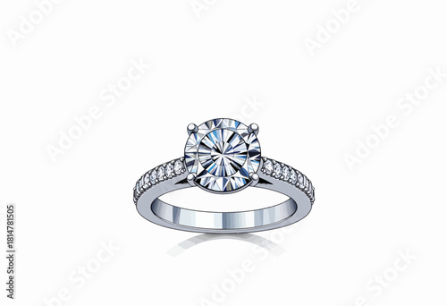 Elegant solitaire diamond engagement ring with a shimmering pavé band, showcasing exquisite craftsmanship and timeless design perfect for a romantic proposal
