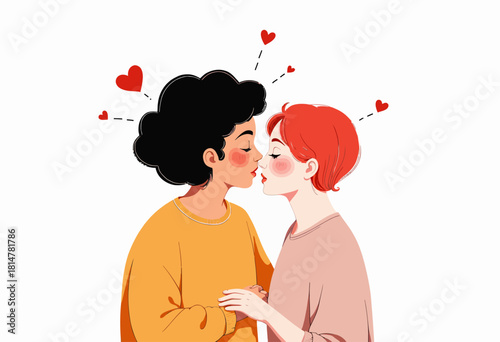 Illustration of a Romantic Moment Between Two Individuals Expressing Love and Affection with Hearts Symbolizing Emotions and Connection in a Heartfelt Scene