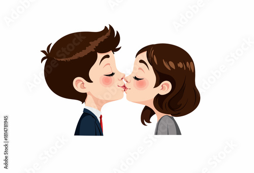 Illustration of a Young Couple Sharing a Tender Moment with a Sweet Kiss, Expressing Affection and Love in a Simple and Heartwarming Scene