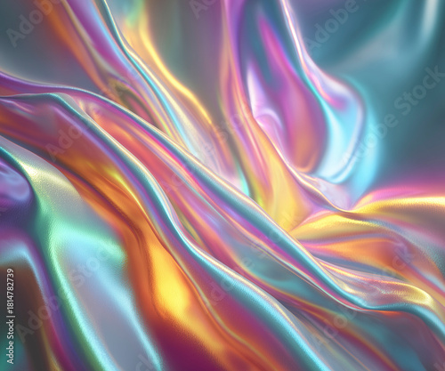 Wallpaper Mural Vibrant iridescent fabric texture with flowing folds, glossy holographic colors, silky surface and luminous gradient waves ideal for modern design, abstract backgrounds and creative visual projects Torontodigital.ca