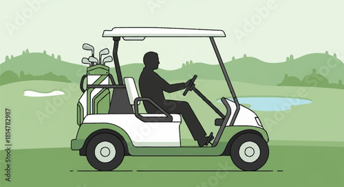 Golf Cart on Green Course Illustration Recreational Vehicle & Driver
