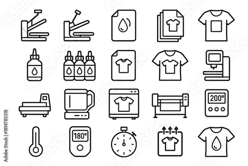 T-Shirt Printing & Heat Press Equipment Icons Set