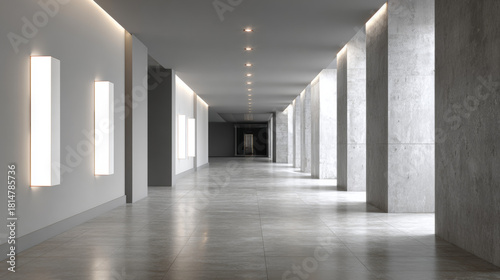 Wallpaper Mural Modern minimalist office corridor with simple lighting and polished floor.  Torontodigital.ca