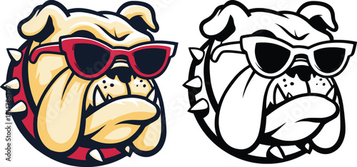 Cool Bulldog Head with Sunglasses Vector Illustration