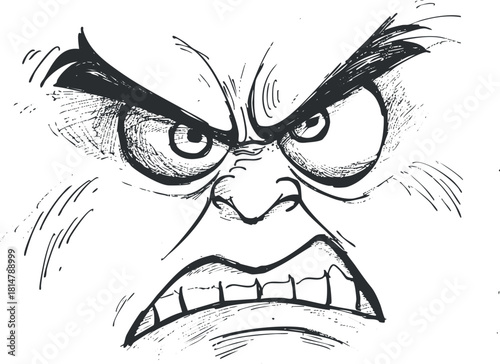 Expressive black and white vector illustration of an angry face, showcasing intense emotions for character design and comic projects
