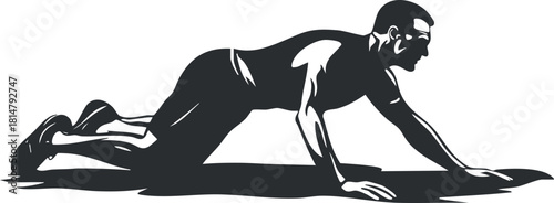 Dynamic vector illustration of a man performing a crawling exercise in a modern flat style, ideal for fitness and health projects