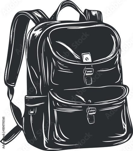 Hand-drawn vector illustration of a stylish backpack, ideal for school, travel, and outdoor adventures.