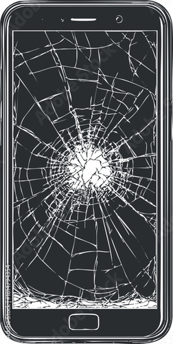 Vector illustration of a cracked smartphone screen design, featuring a detailed outline of damage for digital and repair concepts