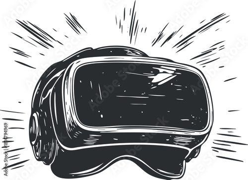 Vintage style vector illustration of a virtual reality headset with dynamic lines, ideal for technology and gaming themes.