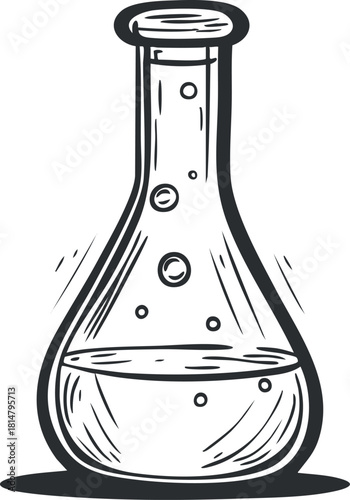Hand-drawn vector illustration of a laboratory beaker with liquid, suitable for educational and scientific design projects