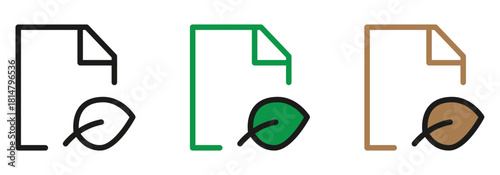 Sustainable document icons for eco-friendly business, illustrating environmental responsibility and green initiatives for a modern company's branding