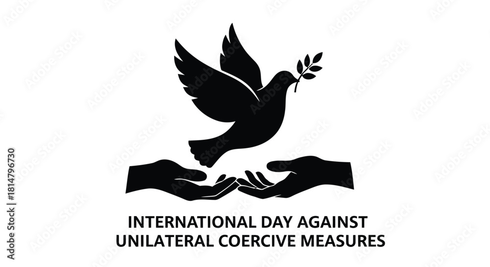 Obraz premium A silhouette of a dove with an olive branch held by hands peace symbol