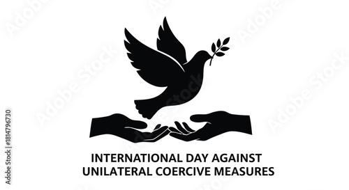 A silhouette of a dove with an olive branch held by hands peace symbol