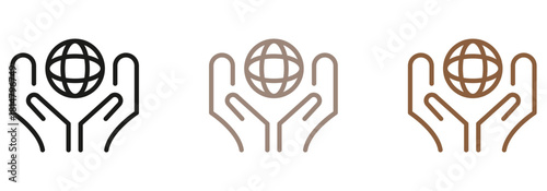 Hands holding a globe, signifying global connection, care, or support for a worldwide cause, shown in neutral shades for versatile use across marketing
