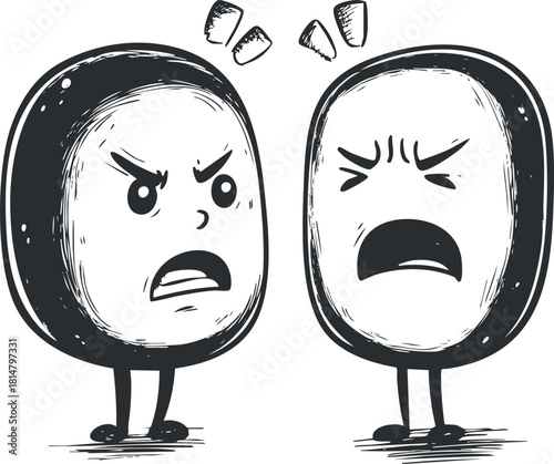 Cartoon-style vector illustration of two angry characters expressing disagreement, perfect for humor and comic-themed projects