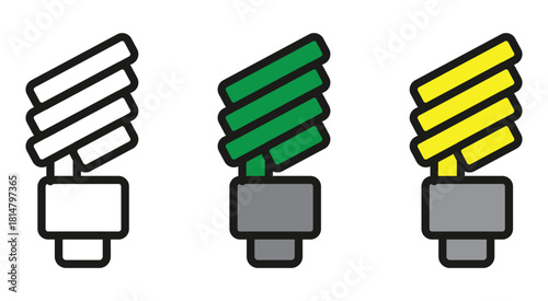 Eco-Friendly Lighting Options Energy Efficient Bulbs for Sustainable Living Showcasing Green and Yellow Compact Fluorescent Designs Modern Light Icons