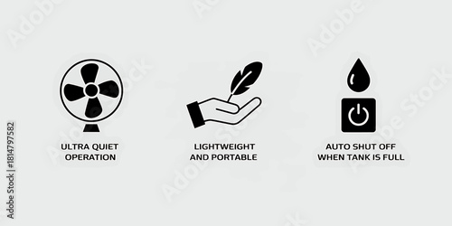 Key product features: ultra quiet, portable, auto shut-off safety