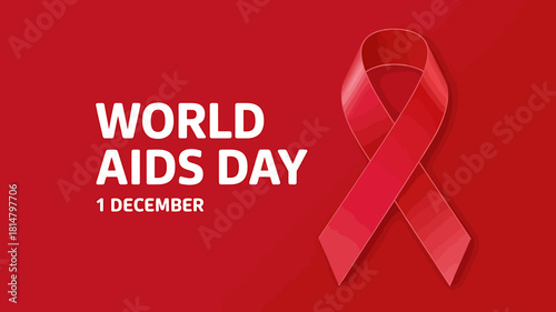 World aids day, december 1st awareness ribbon on red background.