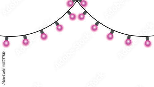 Festive pink string lights decoration on a clean white background