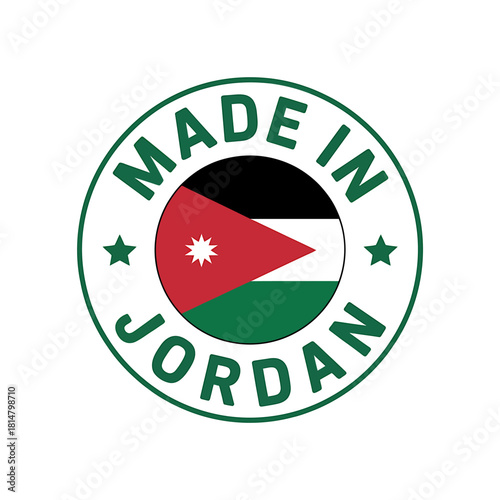 Made in jordan" green circle label with national flag inside