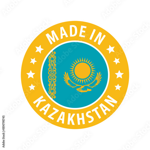 Made in kazakhstan" product origin badge with national flag