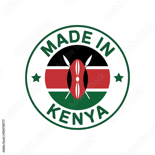 Made in kenya product origin stamp with flag and maasai shield
