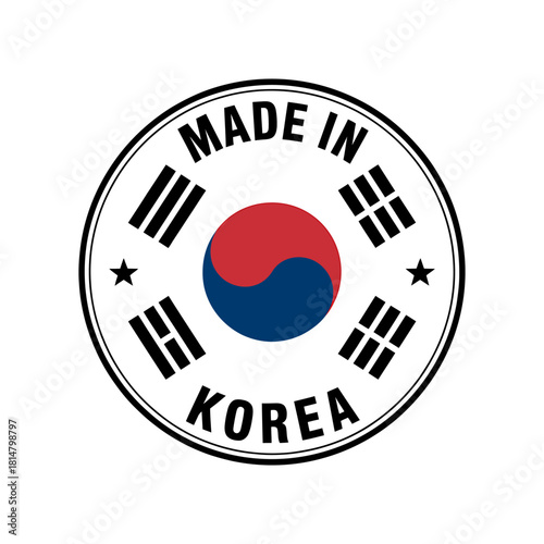 Made in korea" round stamp with national flag symbol design.