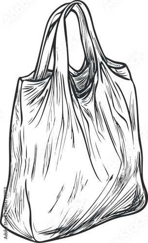 Hand-drawn vector illustration of a stylish reusable shopping bag designed for eco-friendly lifestyle and retail branding