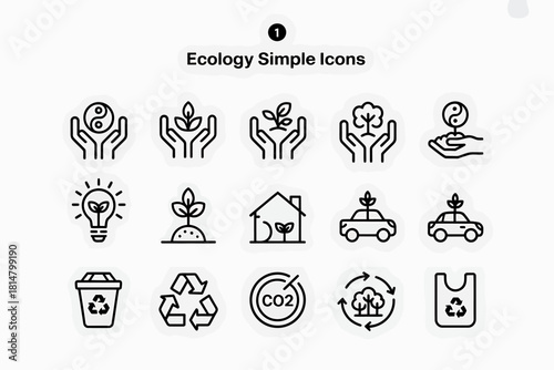 Green ecology and environment simple line icons collection set