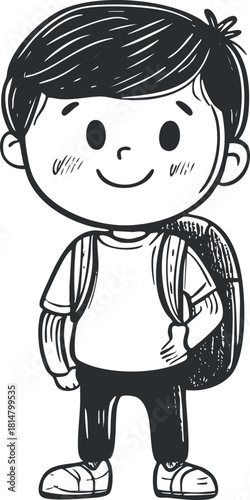 Cute cartoon vector illustration of a happy boy with a backpack, ideal for educational or children's design projects