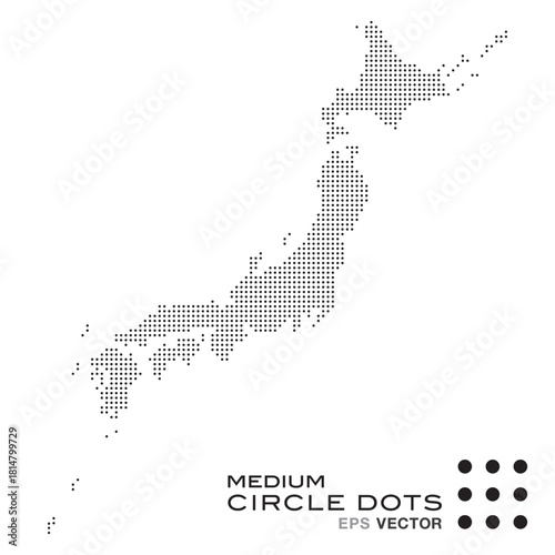 Japan map with medium circle dots. Vector illustration.
