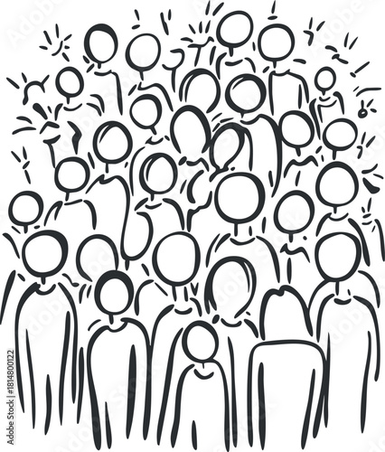 Abstract line art illustration depicting a diverse crowd of people, suitable for community and social engagement themes