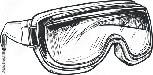 Hand-drawn vector illustration of safety goggles, suitable for sports and outdoor activities, emphasizing protection and functionality