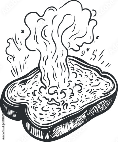 Whimsical hand-drawn vector illustration of steaming bread with a textured surface, perfect for food-related designs and menus