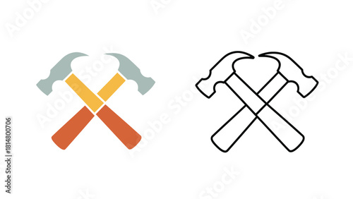 Crossed Claw Hammers Construction Tool Symbol Outline Logo Vector illustration