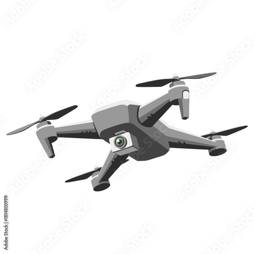 Illustration of a modern quadcopter drone with a camera, isolated on transparent background