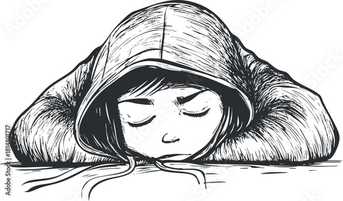 Expressive vector illustration of a young person resting their head on their arms, conveying feelings of sadness and contemplation