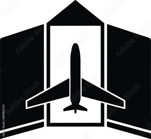 Airplane Hangar Icon Featuring Aircraft Ready For Flight