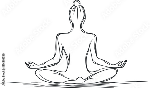 Minimalist line art illustration of a person meditating in a yoga pose for wellness and mindfulness concepts