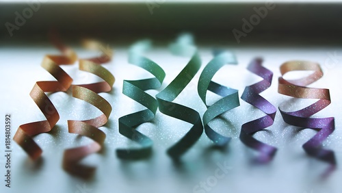 Glittering Colorful Curled Ribbons on White