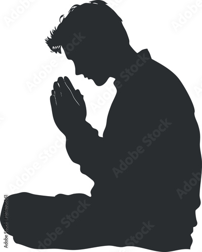 Silhouette vector illustration of a person in a prayer position, symbolizing meditation and spirituality for wellness and mindfulness projects