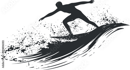 Dynamic silhouette vector illustration of a surfer riding a wave, perfect for sports and adventure-themed designs